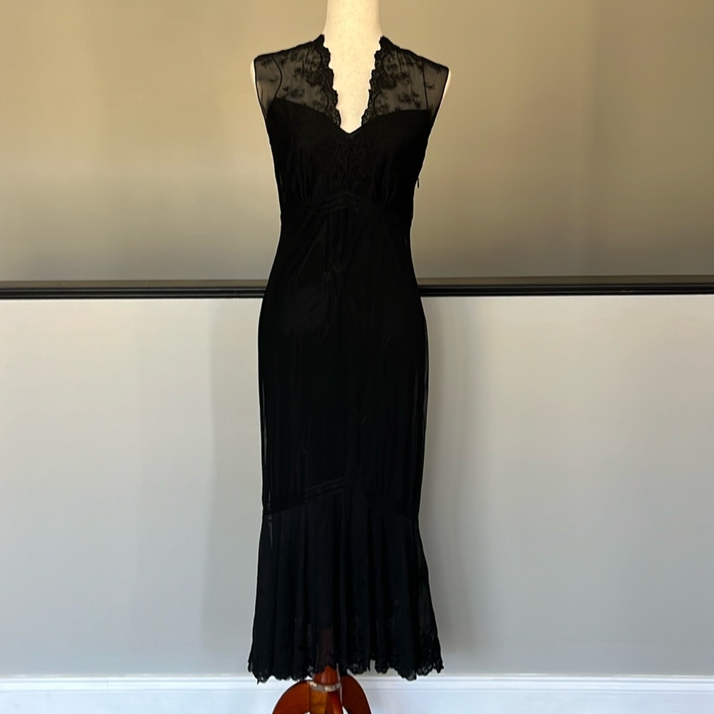 Elie Tahari Long Black Lace/Mesh Dress / SZ S